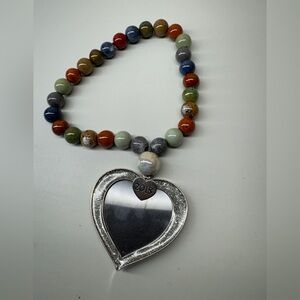 Multicolor Beaded Hanging Frame with Silver Heart Pendant